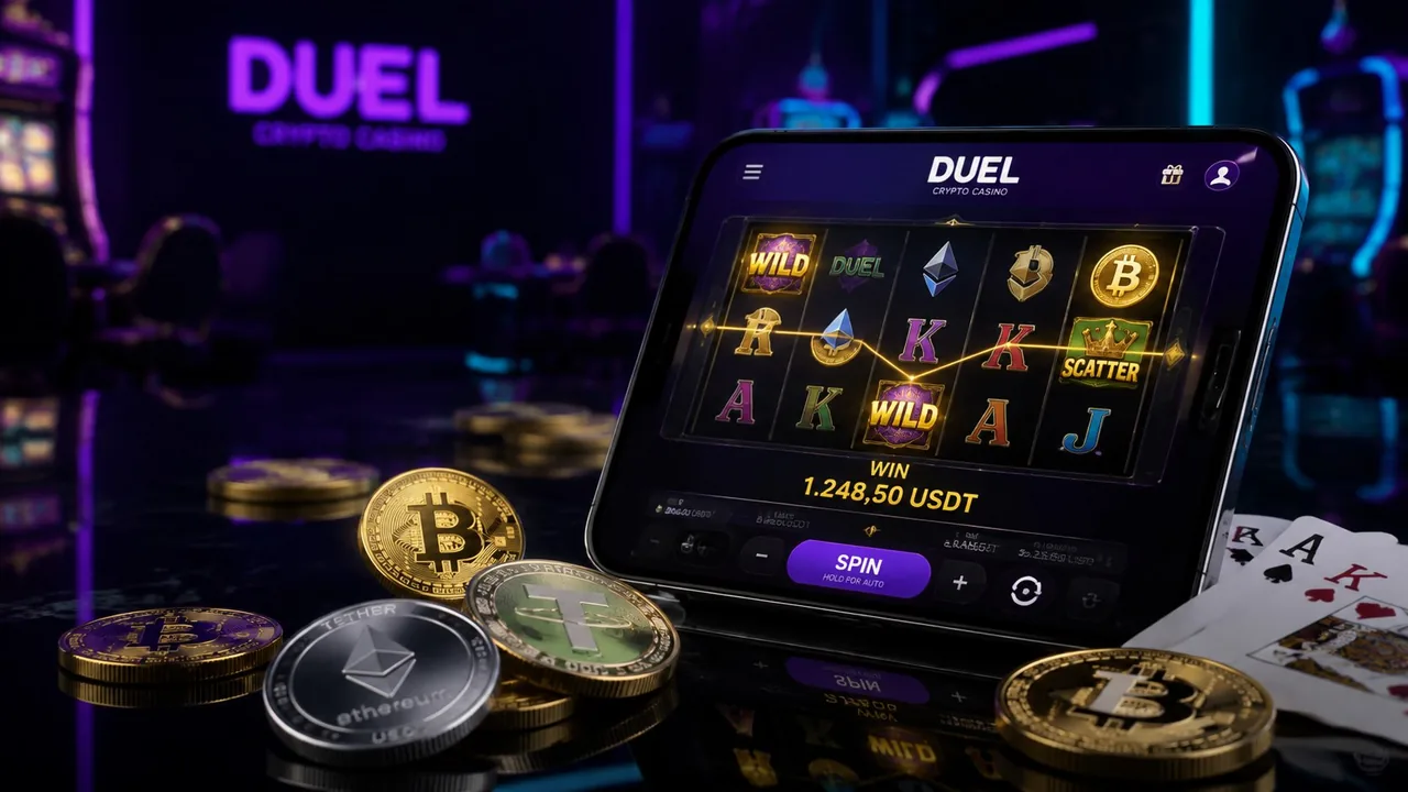 Duel promotional image showing a winning slot spin
